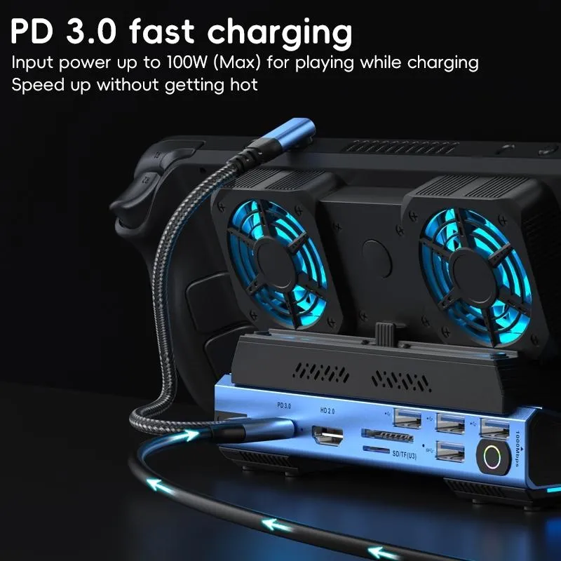 10-In-1 Usb-C Gaming Dock With Detachable Fan - Blue / Black