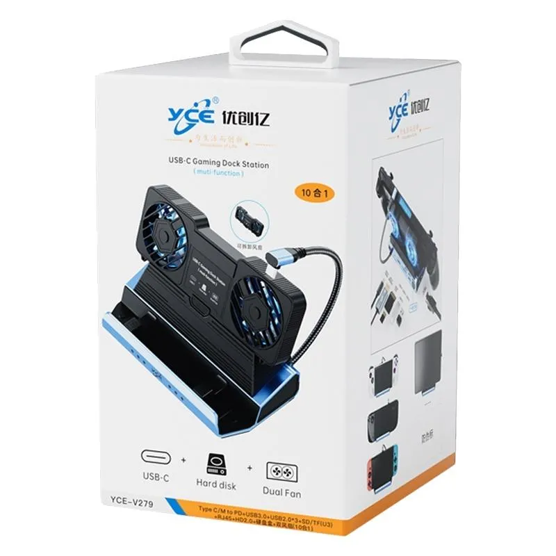 10-In-1 Usb-C Gaming Dock With Detachable Fan - Blue / Black