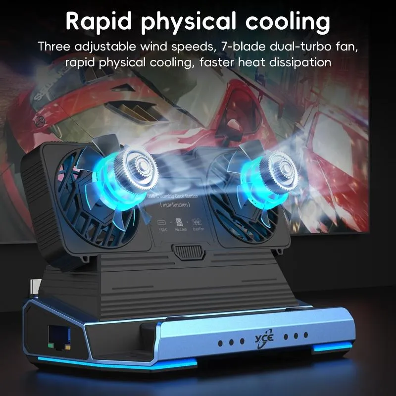 10-In-1 Usb-C Gaming Dock With Detachable Fan - Blue / Black