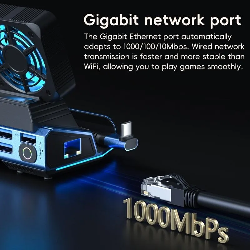 10-In-1 Usb-C Gaming Dock With Detachable Fan - Blue / Black