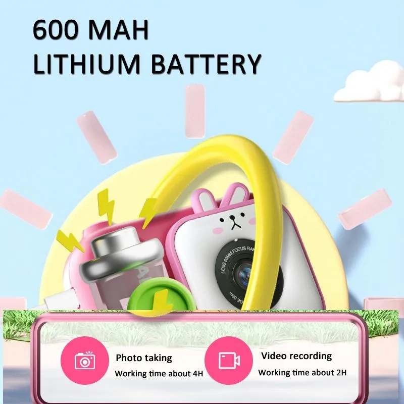 48MP Dual Lens Kids Digital Camera with 2.4" IPS Screen & 32GB TF Card | Blue Fox | Without TF Card | Pink Bunny