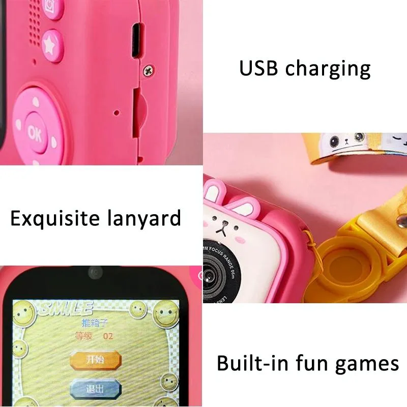 48MP Dual Lens Kids Digital Camera with 2.4" IPS Screen & 32GB TF Card | Blue Fox | Without TF Card | Pink Bunny