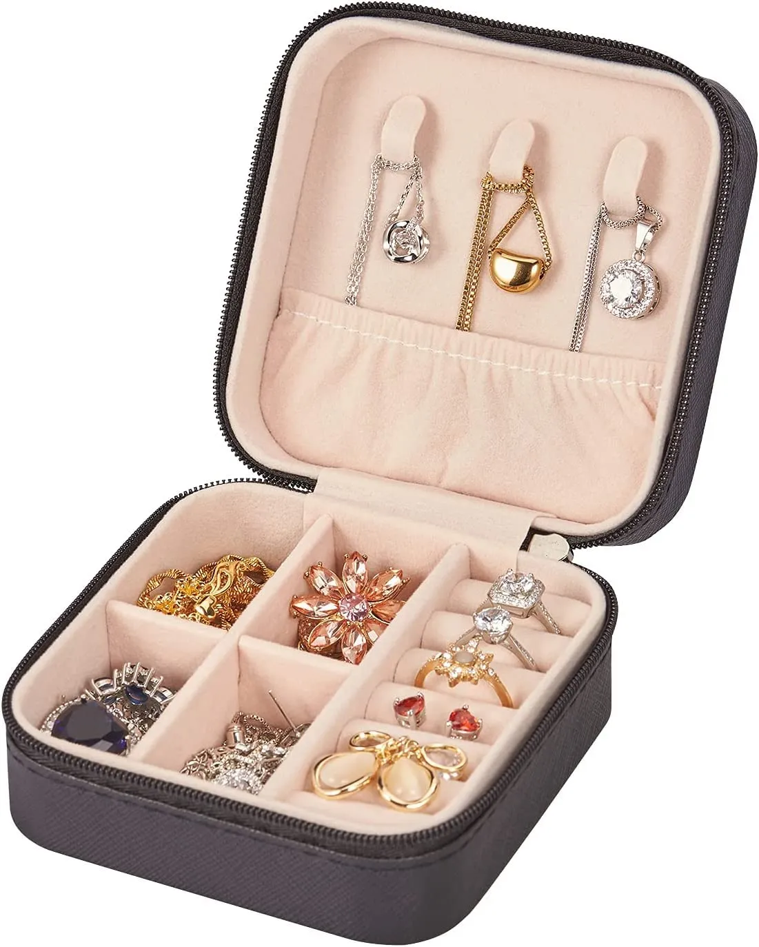 Houme Portable Jewellery Organiser with Dividers & Container for Rings, Earrings, Necklace (Small)