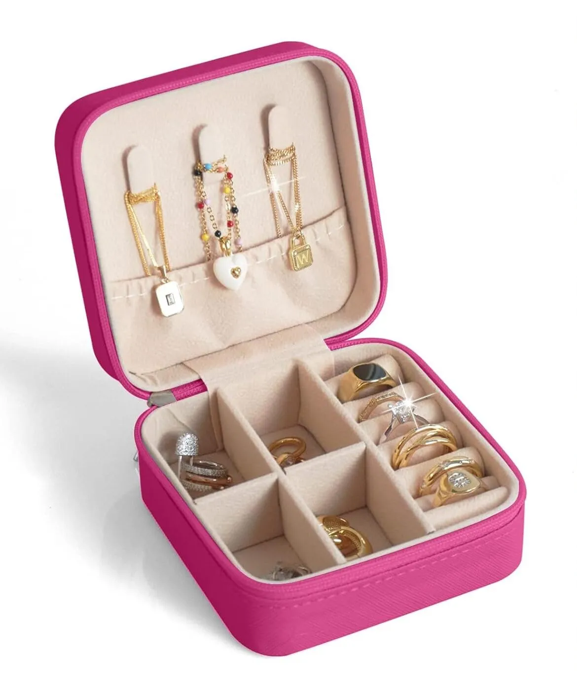 Houme Portable Jewellery Organiser with Dividers & Container for Rings, Earrings, Necklace (Small)