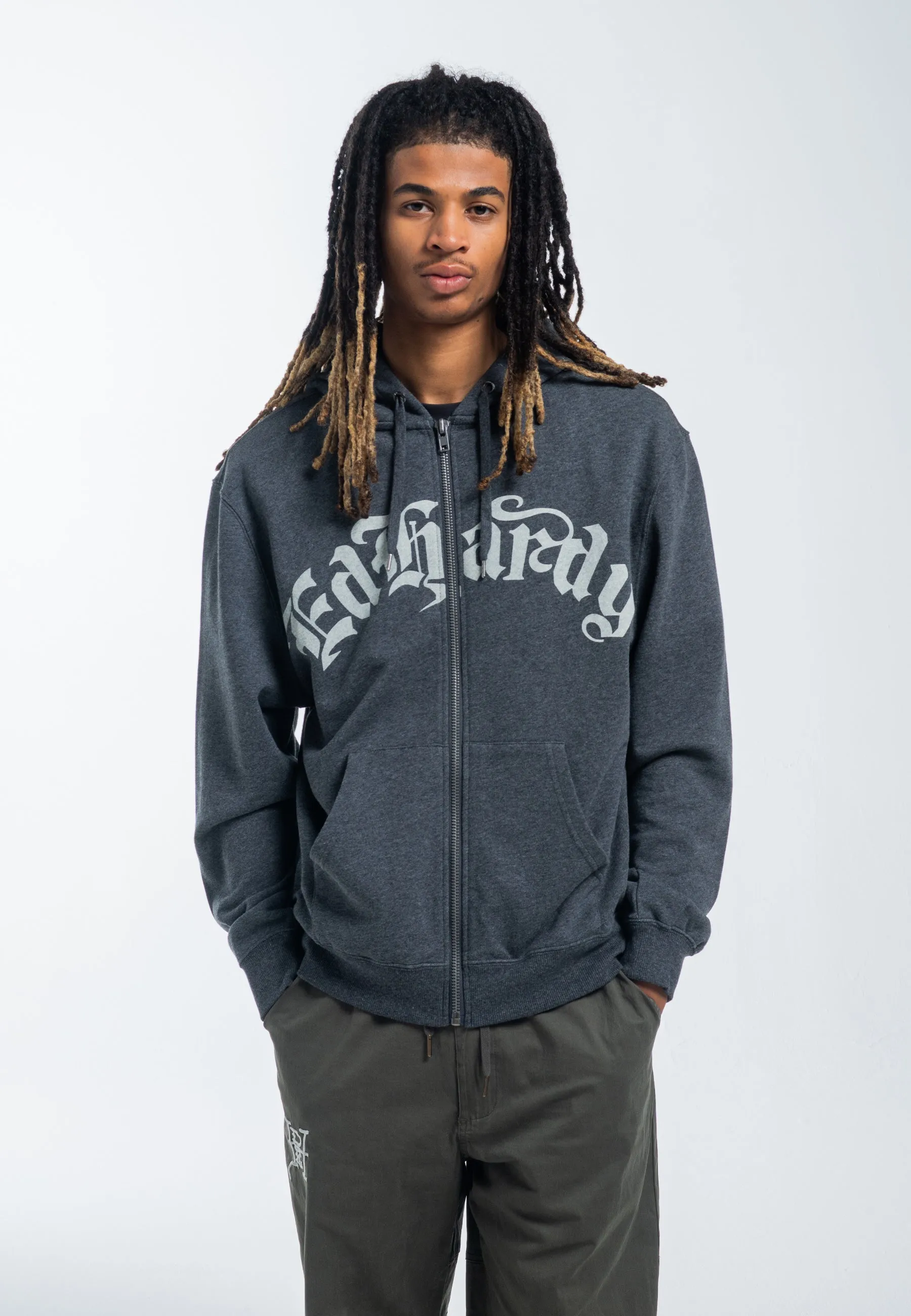 Mens Dragon Rose Zip Through Hoodie - Charcoal Marl