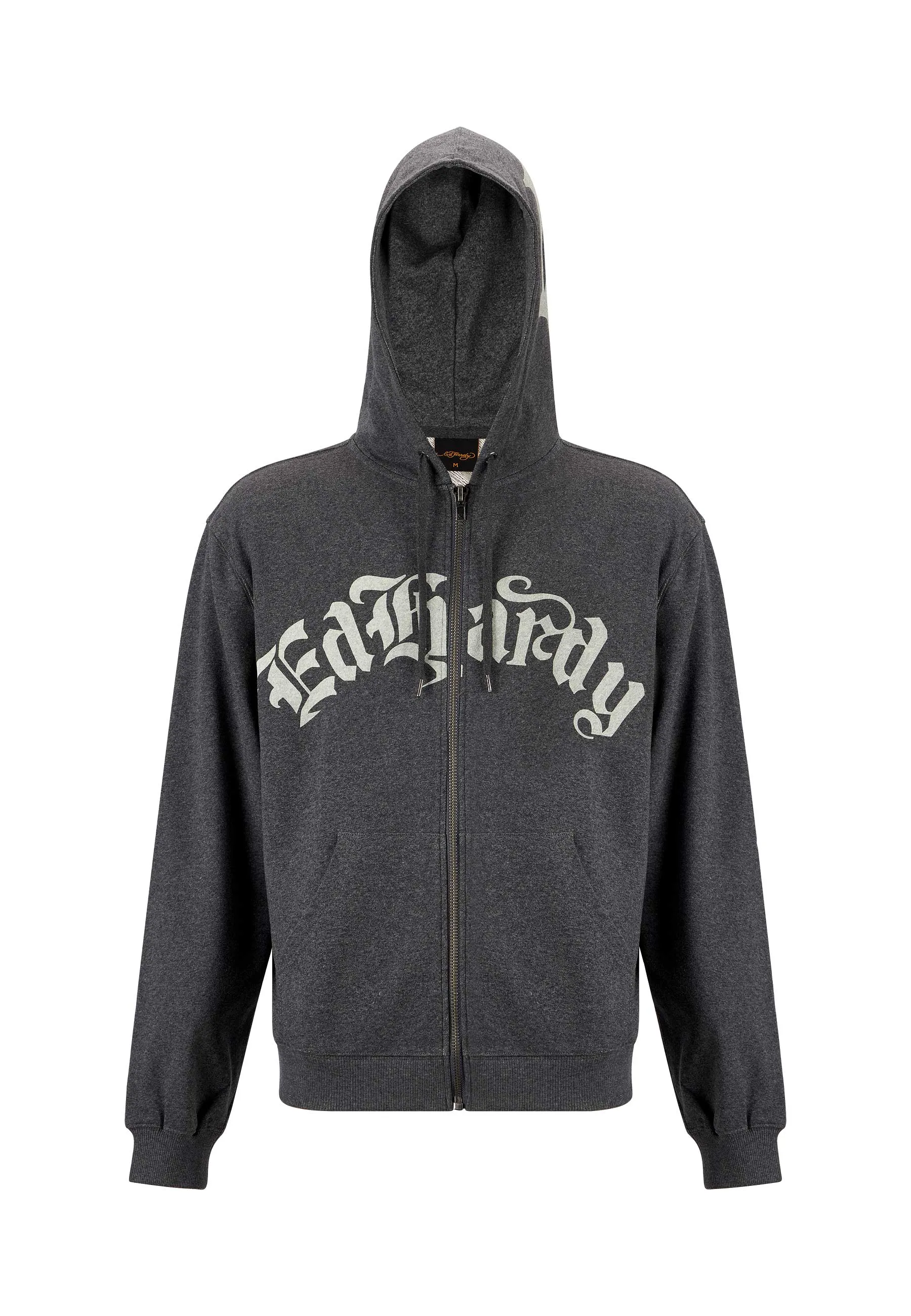 Mens Dragon Rose Zip Through Hoodie - Charcoal Marl
