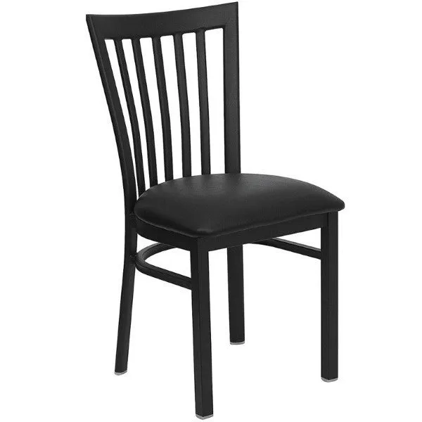 MKM839 Elongated Vertical Slat Metal Chair with Black Vinyl Seat