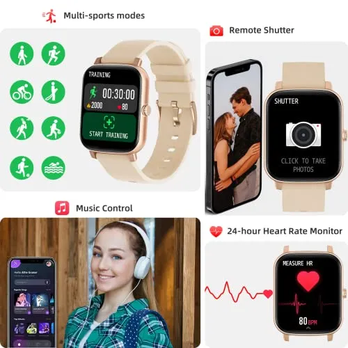 Smart Watch with Call Receive/Dial for Android Phones and iPhone Compatible,Waterproof Fitness Watch with Heart Rate SpO2 Sleep Tracker Voice Control Sport Smartwatch for Women Men