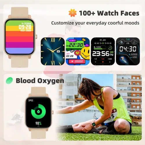 Smart Watch with Call Receive/Dial for Android Phones and iPhone Compatible,Waterproof Fitness Watch with Heart Rate SpO2 Sleep Tracker Voice Control Sport Smartwatch for Women Men